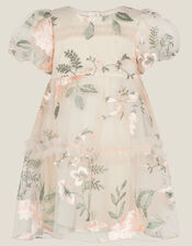 Baby Azalea Puff Sleeve Embroidered Dress, White (WARM IVORY), large