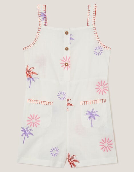 Palm Tree Embroidered Playsuit , Ivory (IVORY), large