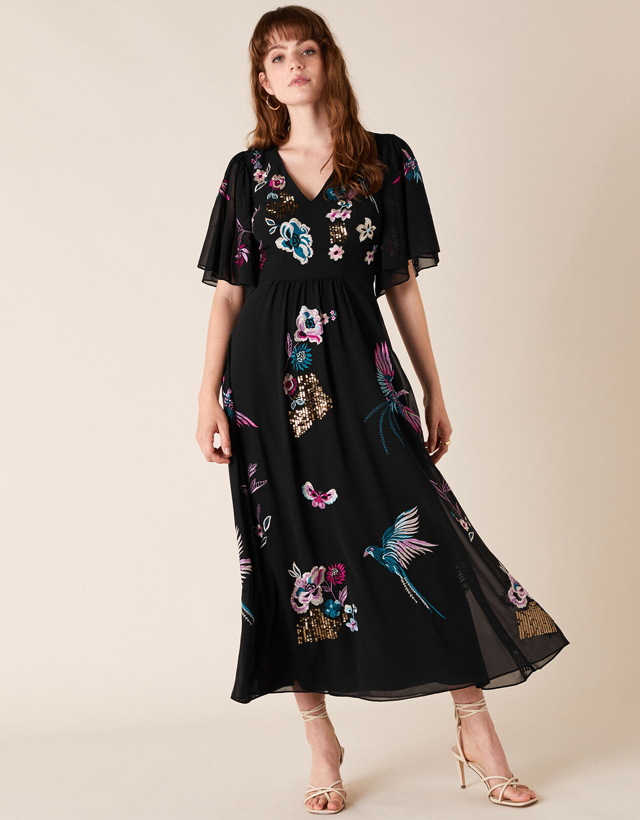 Perrie Embroidered Midi Dress Black Evening Dresses Monsoon Global