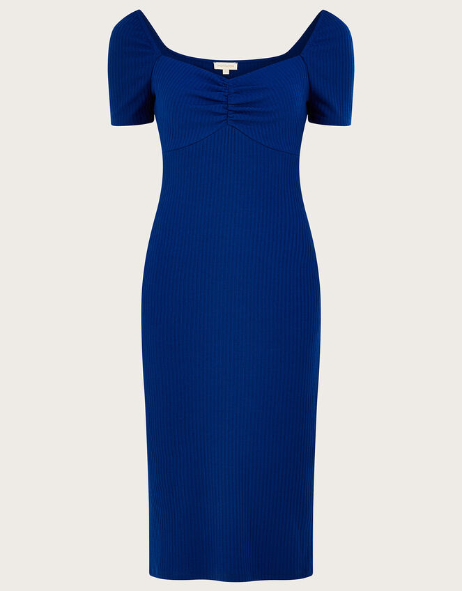 Ribbed Sweetheart Midi Jersey Dress, Blue (COBALT), large