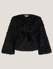 Tia Tie-Front Textured Jacket, Black (BLACK), large