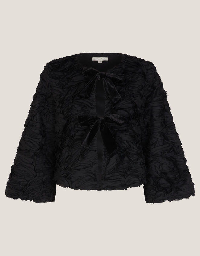 Tia Tie-Front Textured Jacket, Black (BLACK), large