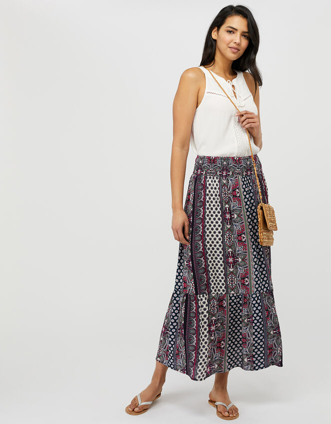 Aditi Printed Midi Skirt in LENZING™ ECOVERO™, Blue (NAVY), large