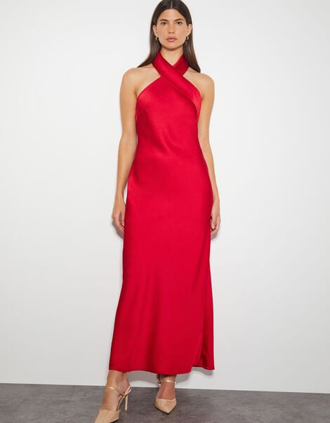 Jodie Halter Satin Maxi Dress, Red (RED), large