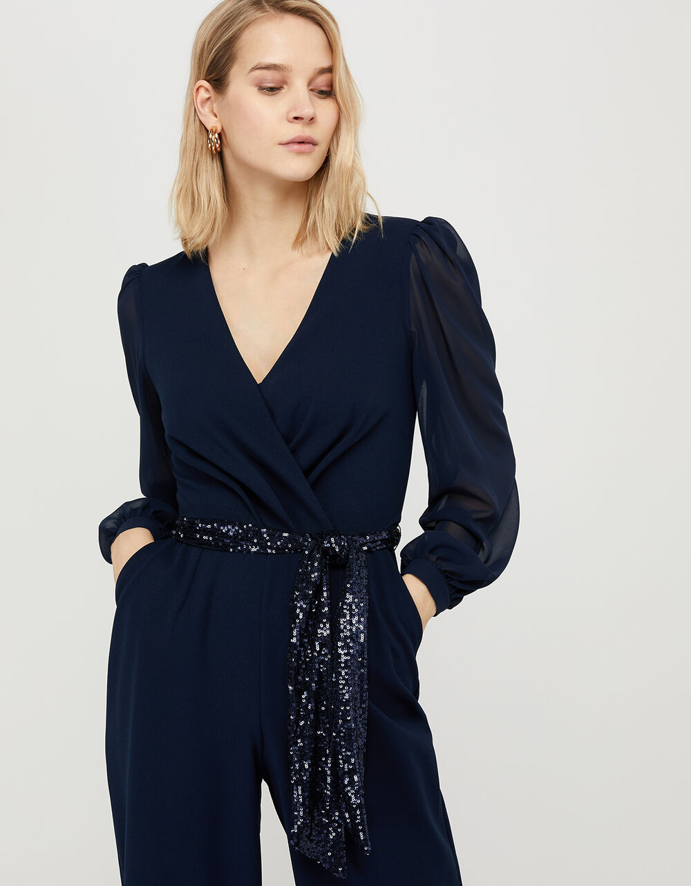 blue sequin jumpsuit