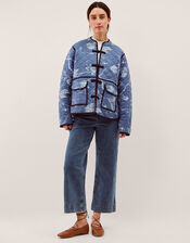Jayda Print Jersey Quilted Jacket, Blue (BLUE), large