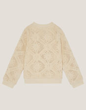 Crochet Bomber Jacket, Cream (CREAM), large