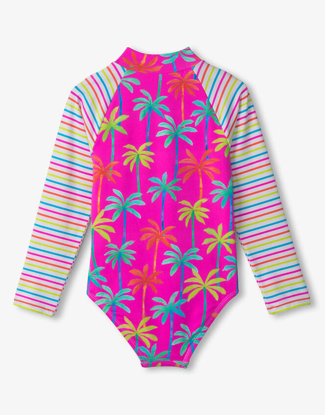 Hatley Palm Print Long Sleeve Swimsuit, Pink (PINK), large