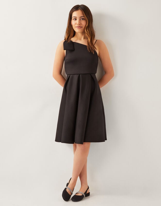 Nina Asymmetrical Bow Strap Prom Dress, Black (BLACK), large