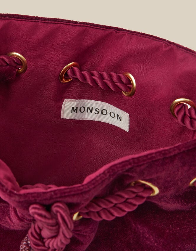 Hope Tassel Velvet Pouch Bag, Red (BURGUNDY), large