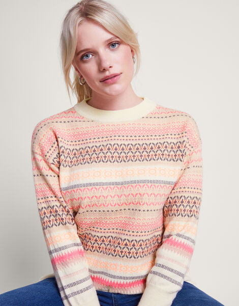 Fawn Fair Isle Jumper, Pink (PINK), large