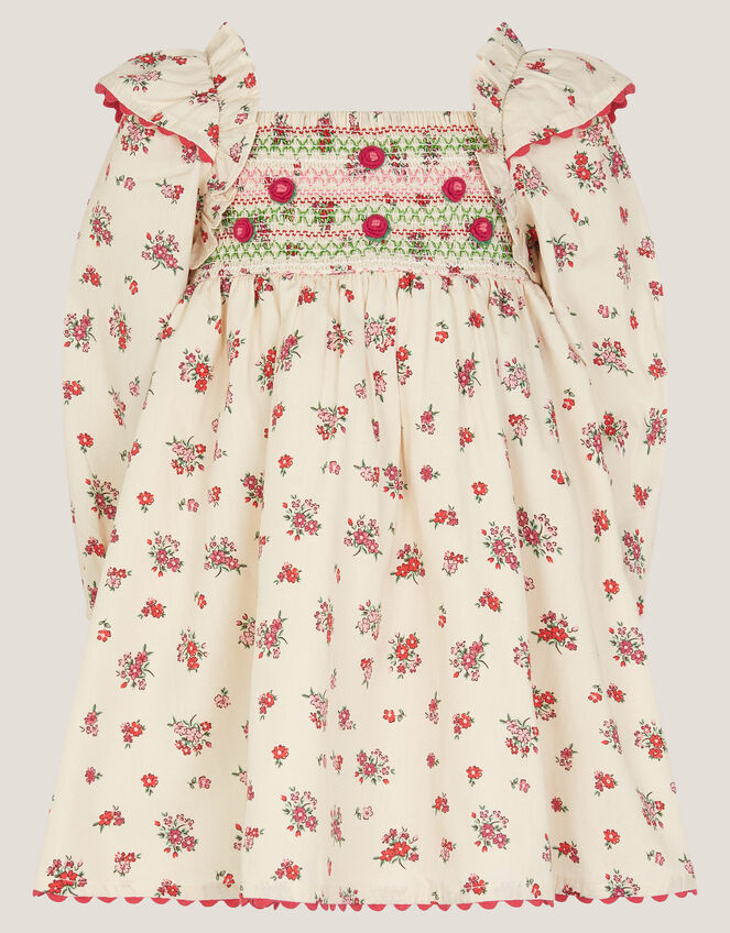 Baby Ditsy Floral Smock Dress, Ivory (IVORY), large