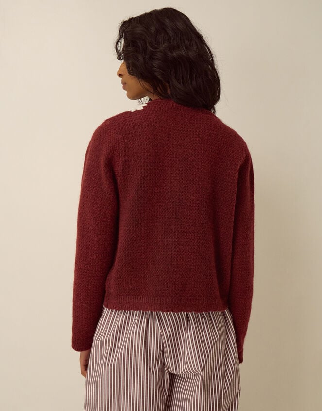 Erin Floral Embroidered Cardigan, Red (BURGUNDY), large