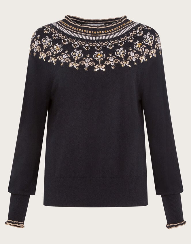 Flo Sequin Fair Isle Jumper, Black (BLACK), large