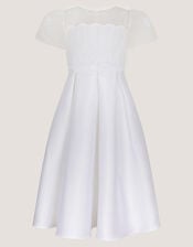 Chiffon Sleeve Floral Communion Dress, White (WHITE), large