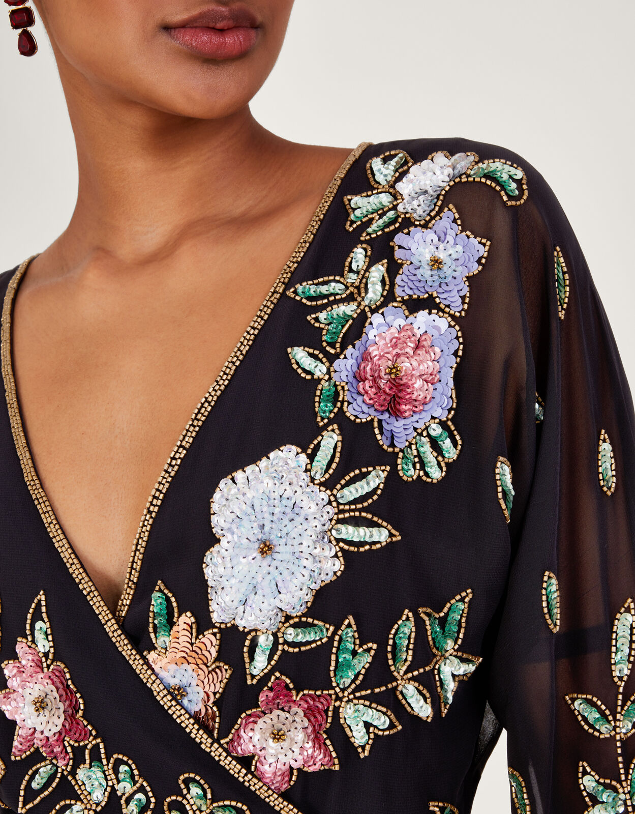Embroidered wrap dress best sale