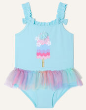 Baby Lolly Mesh Skirt Swimsuit, Blue (TURQUOISE), large