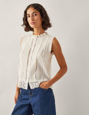 Trish Sleeveless Ruffle Shirt, Ivory (IVORY), large