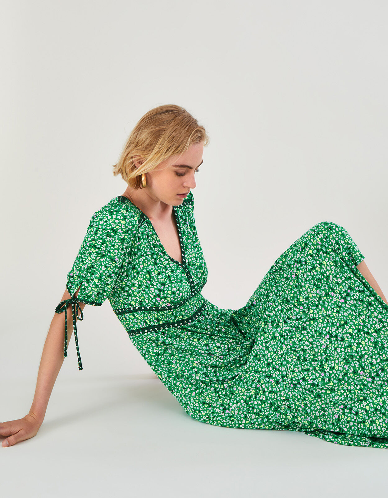 Ditsy Print Midi Dress with LENZING ECOVERO Green