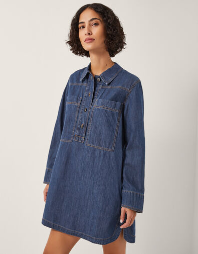 Nara Denim Tunic Shirt Dress, Blue (MID AUTHENTIC BLUE), large