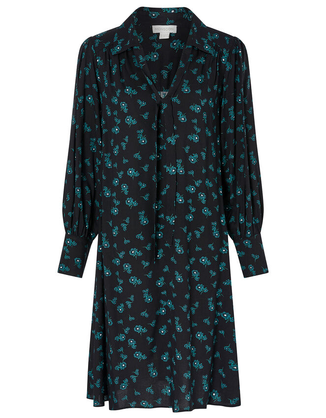 Ditsy Floral Knee-Length Dress, Black (BLACK), large