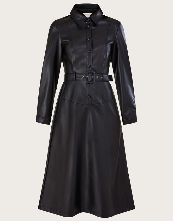 Peppa PU Midi Shirt Dress with Recycled Polyester, Black (BLACK), large