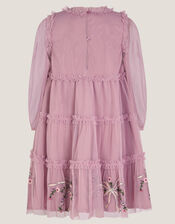 Floral Bow Embellished Tulle Dress, Purple (PURPLE), large