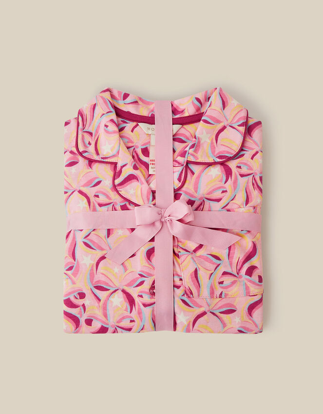Glow in the Dark Bow Print Long Pyjama Set, Pink (PINK), large