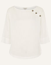 Rosewood Longline T-Shirt in Pure Linen, White (WHITE), large