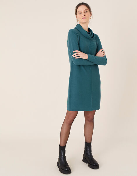 Cali Cowl Neck Knit Dress Teal, Teal (TEAL), large