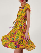 Floral and Palm Print Dress, Yellow (YELLOW), large