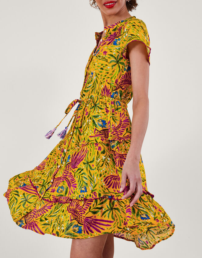 Floral and Palm Print Dress, Yellow (YELLOW), large