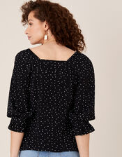 Spot Frill Blouse in Sustainable Viscose, Black (BLACK), large