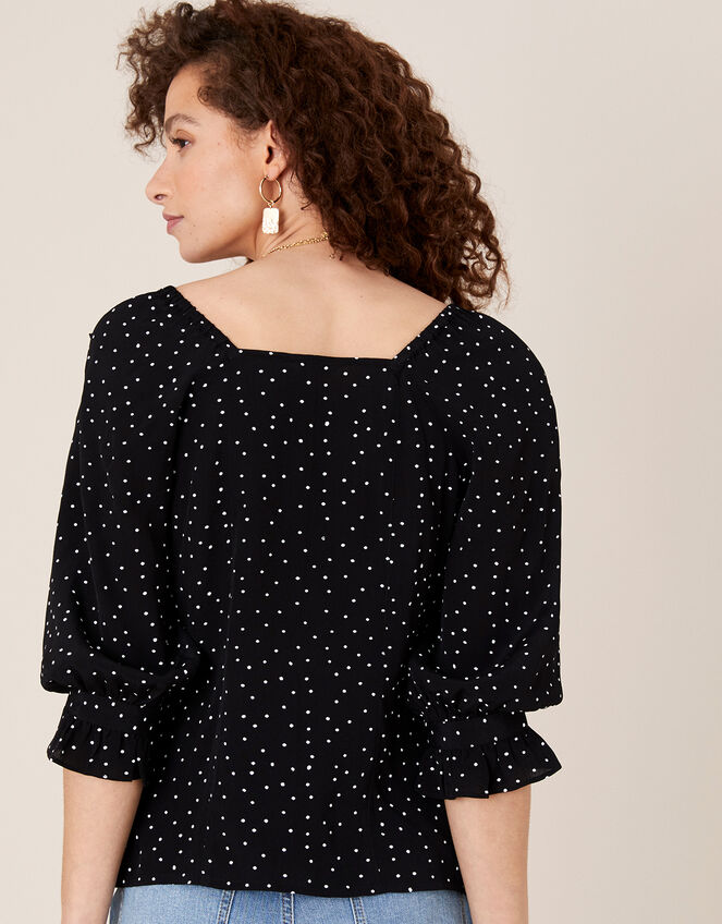 Spot Frill Blouse in Sustainable Viscose, Black (BLACK), large