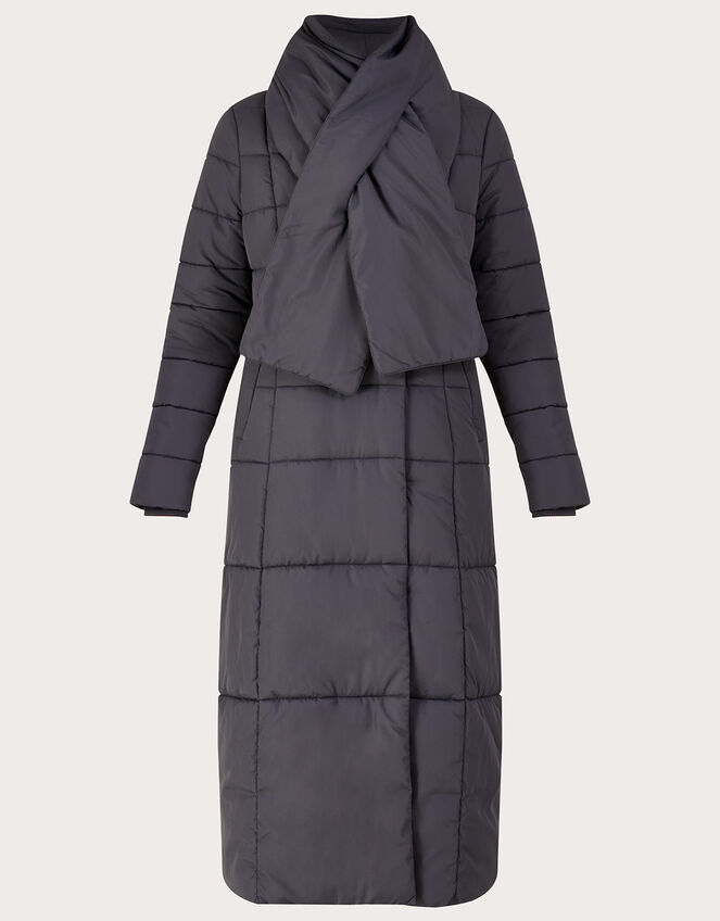 Scarlette Scarf Padded Coat with Recycled Polyester, Grey (CHARCOAL), large