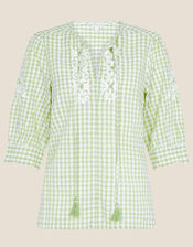 Gingham Embroidered Top in Sustainable Cotton, Green (GREEN), large
