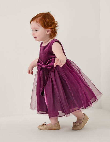 Baby Velvet Bow Party Dress, Purple (PURPLE), large