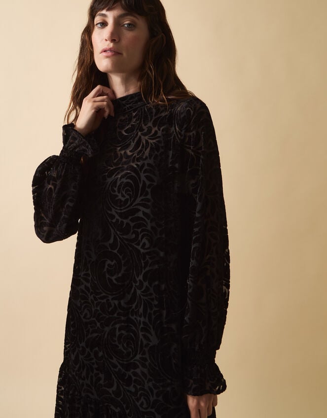 Clemence Gigi Velvet Burnout Maxi Dress, Black (BLACK), large