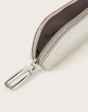Metallic Leather Pencil Case, Silver (SILVER), large