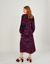 Paisley Print Lace Trim Midi Dress, Black (BLACK), large