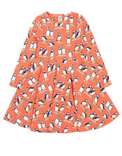 Frugi Puffin Print Skater Dress, Pink (PINK), large