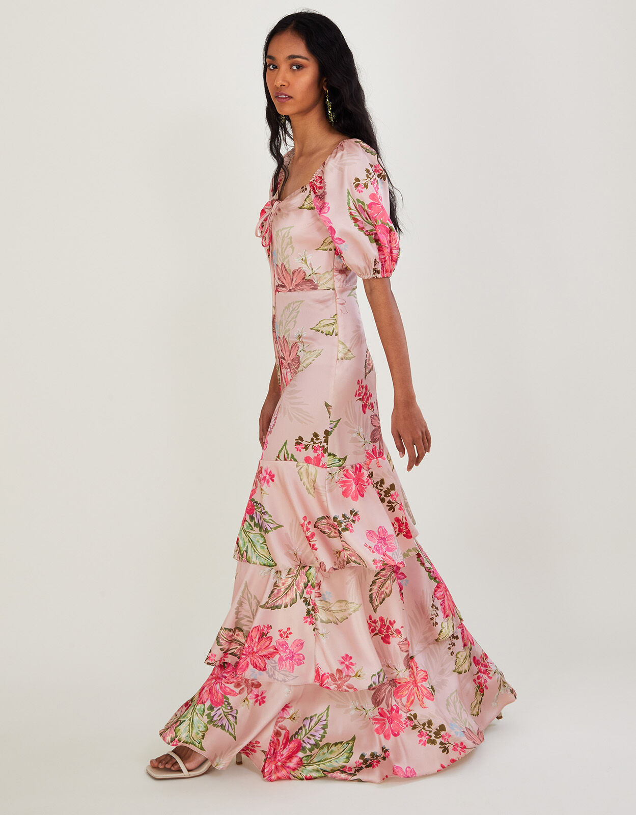 Daisy Print Tiered Maxi Dress Natural 