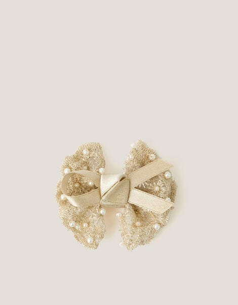 Pearl Lace Bow Hair Clip, , large