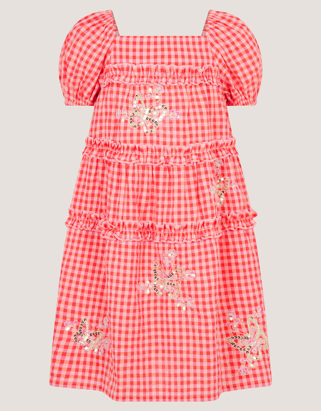 Sequin Butterfly Gingham Dress, Pink (PINK), large