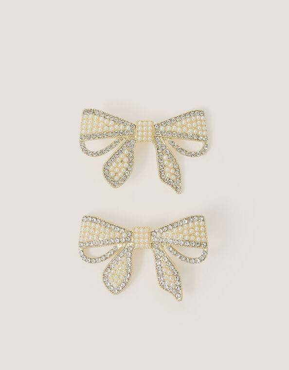 2-Pack Embellished Bow Metal Hair Clips, , large