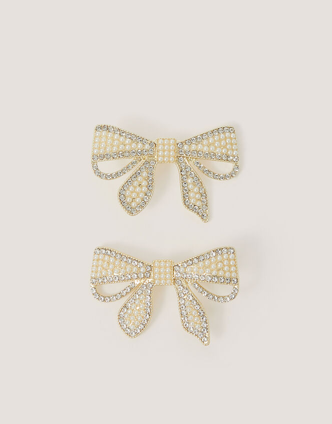 2-Pack Embellished Bow Metal Hair Clips, , large