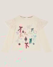 Fa La La Embellished Christmas Top, Ivory (IVORY), large