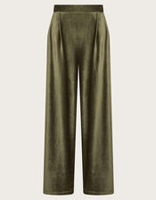 Shay Rib Velour Wide Leg Pants, Green (KHAKI), large