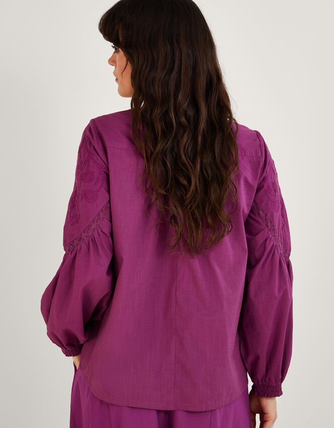Tonal Embroidered Overhead Top in Sustainable Cotton, Purple (LILAC), large