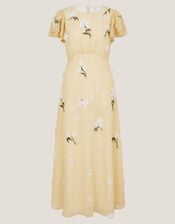 Delilah Appliqué Floral Midi Dress, Yellow (YELLOW), large